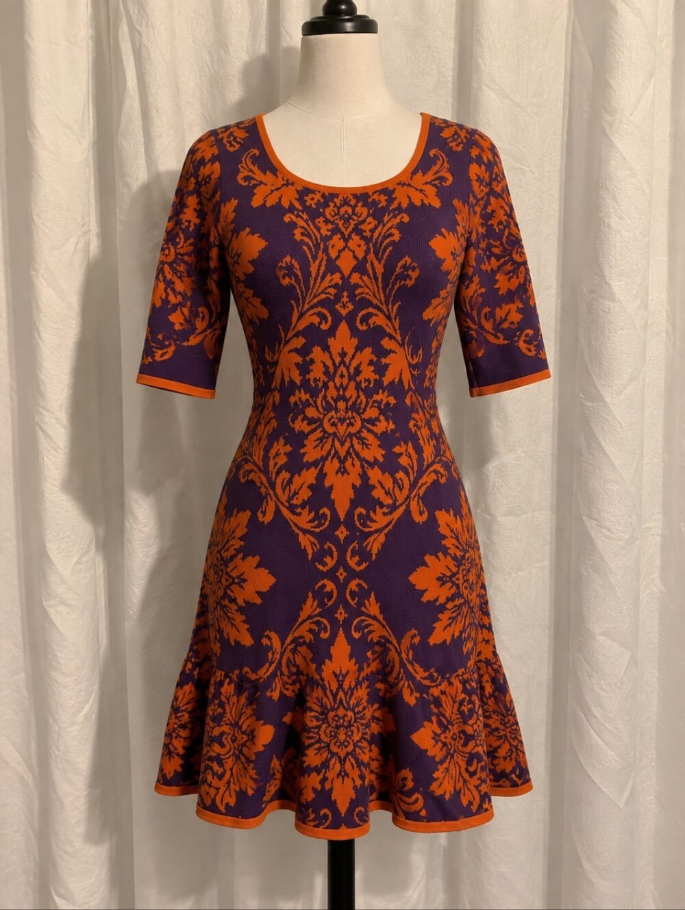 Jealous Tomato Purple Orange Floral Pattern Knit Fit Flare Midi Dress S